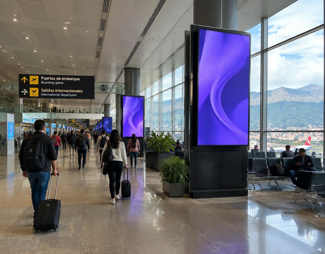 Pantalla digital en aeropuertos